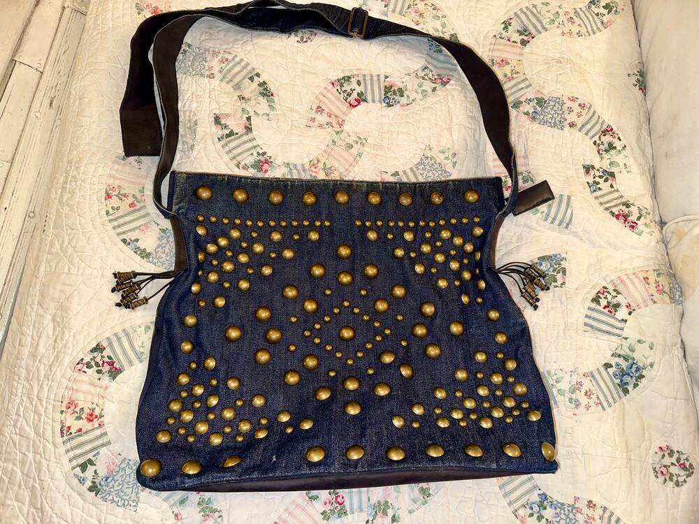 RARE VINTAGE 80's SUSAN BENNIS WARREN EDWARDS LARGE STUDDED DENIM BAG